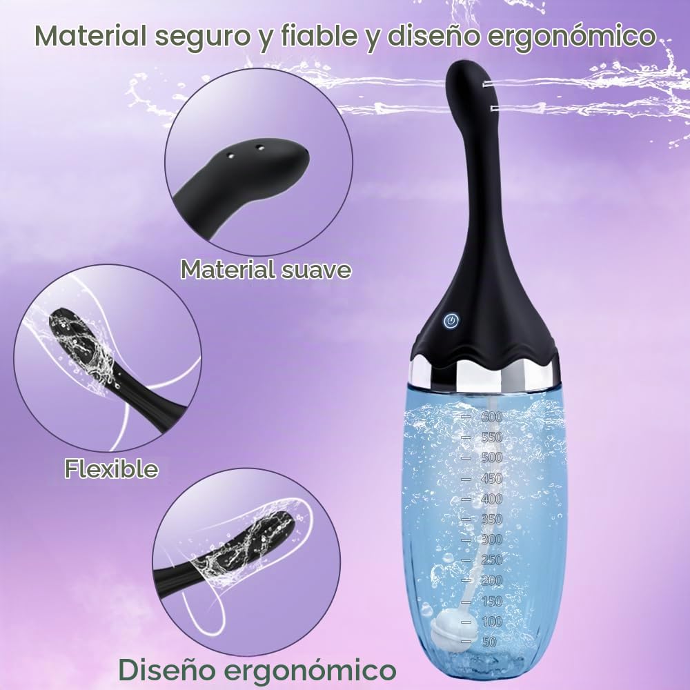 Ducha anal Pera de enema automática-Enemas eléctricos de 20 oz para limpieza de colon para mujeres con 3 velocidades y 5 boquillas,Duchas de silicona para hombres Limpiador anal