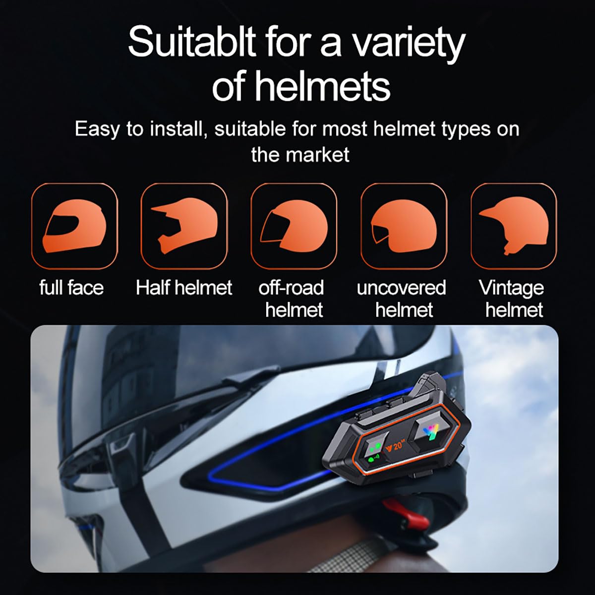 FRoon Auricolare per Sistema di Comunicazione Bluetooth per Moto, con possibilità di interfono per Due Persone, Adattabile a Normali Auricolari Bluetooth, Compatibile con Tutti i caschi,1pcs