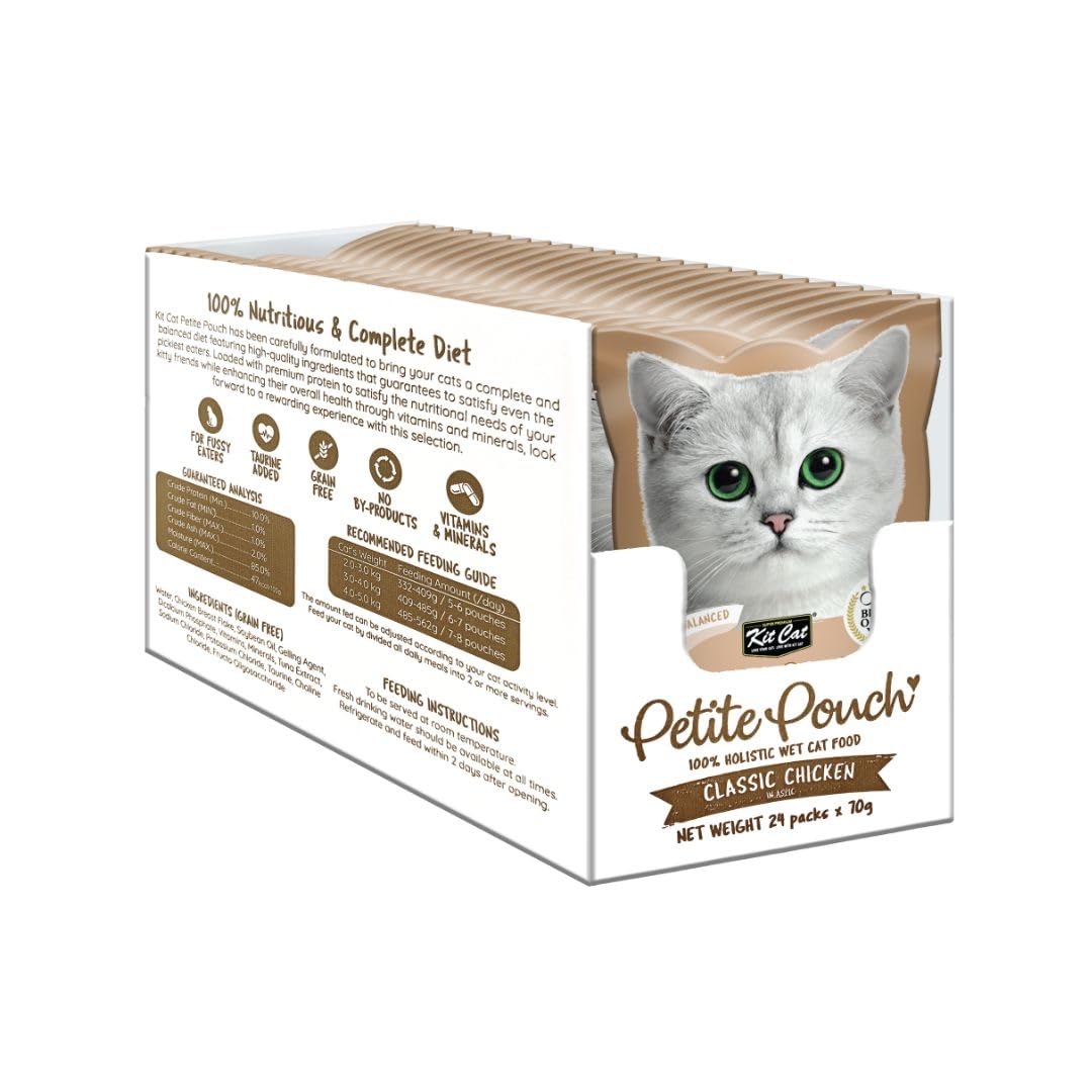 Kit Cat Petite Pouch Complete & Balanced Wet Cat Food - Classic Chicken in Aspic 70g Pack of 24