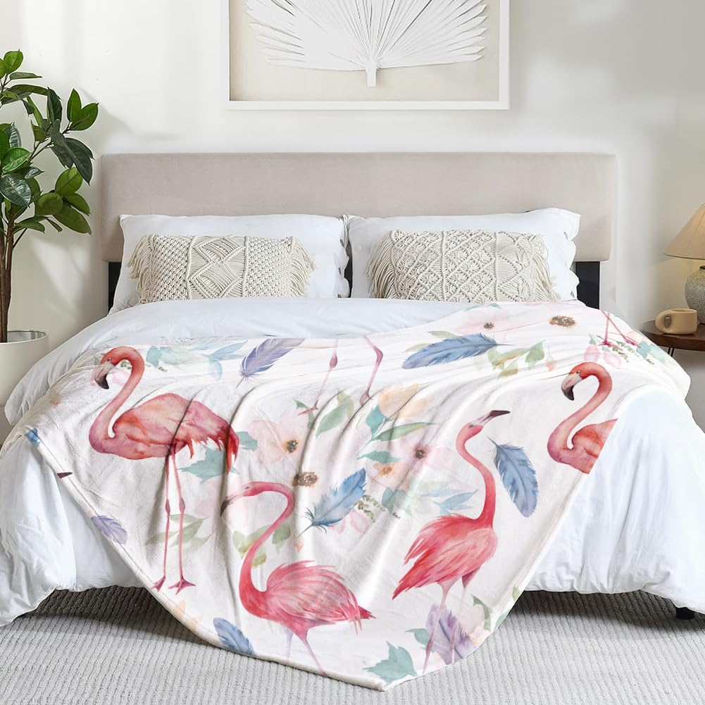 Flamingo Blanket Watercolor Flower Throw Blankets Ultra Soft Flannel Throw Blankets Lightweight Cozy Fluffy Plush Blanket for Bed Couch Sofa 50" X 60" - Image 3