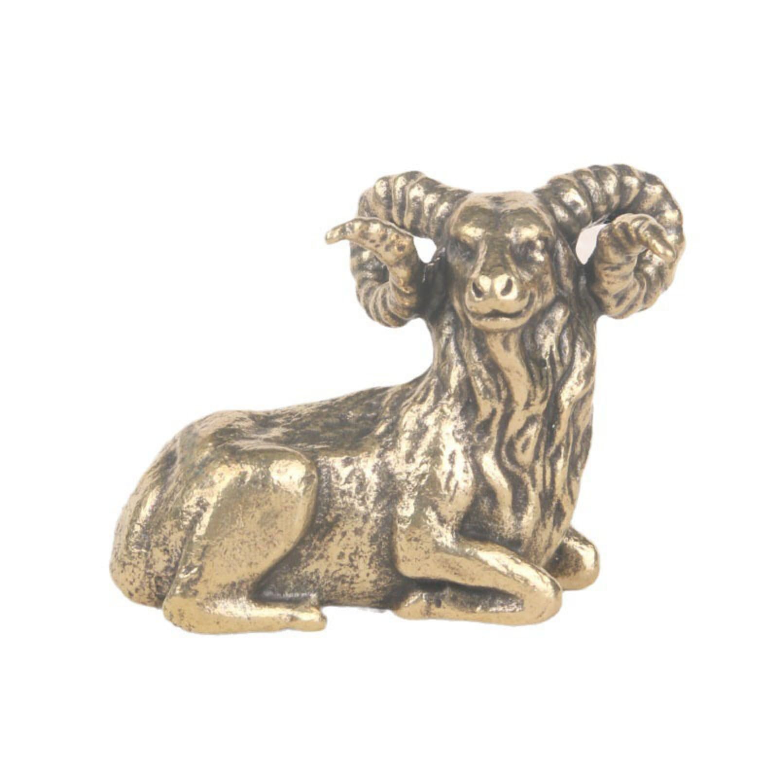 NGDFGR Brass Goat Model Sculpture Figurines,Metal Realistic Animal Sheep Statue Crafts Collection Desktop Ornament Home Sand Table Bonsai Decor Accessories Study Paperweight