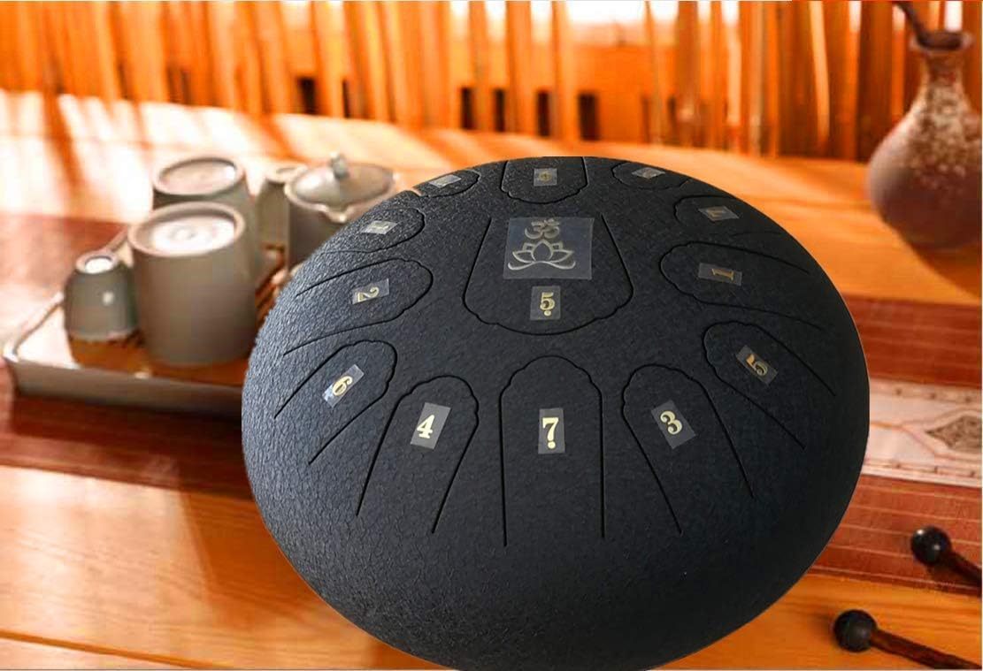 AiLa Steel Tongue Drum, C Key 13 Notes 12 Inch Hand Drum, Percussion Instrument Tankdrum with Mallets Bag Set for Meditation Yoga Sound Healing(Black)