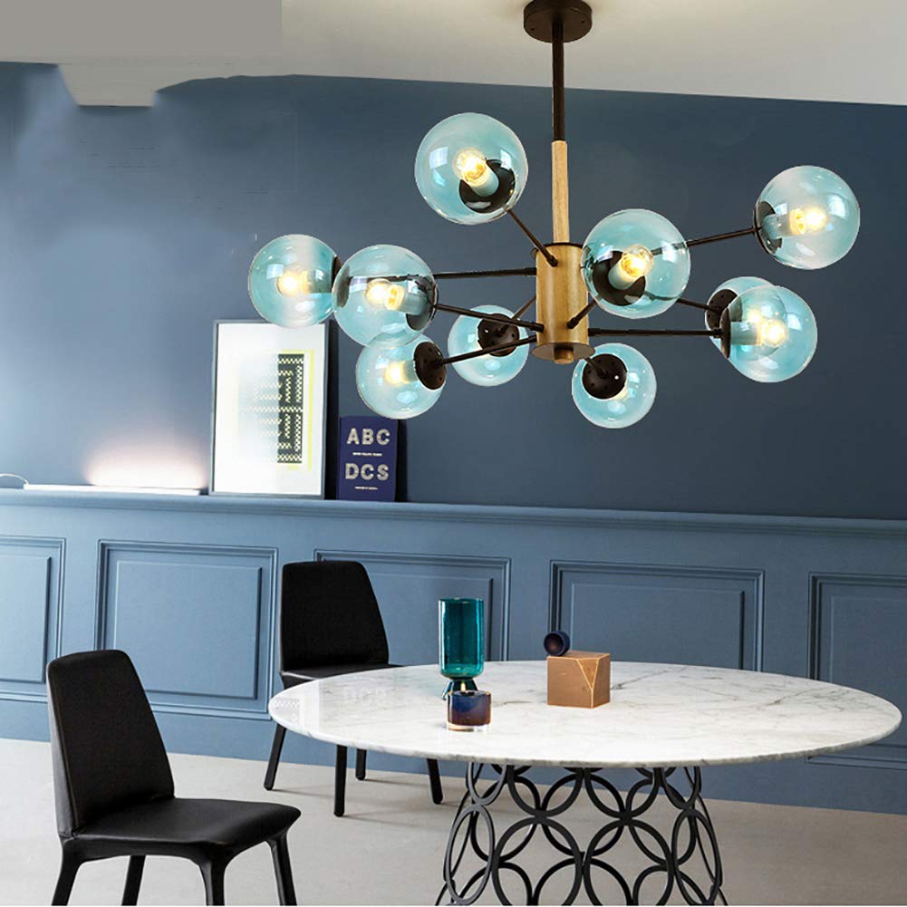 Lustre Spoutnik Vintage 8 Lumières - Abat-jour Verre Dépoli - Style Industriel & Moderne - Pour Salon & Cuisine