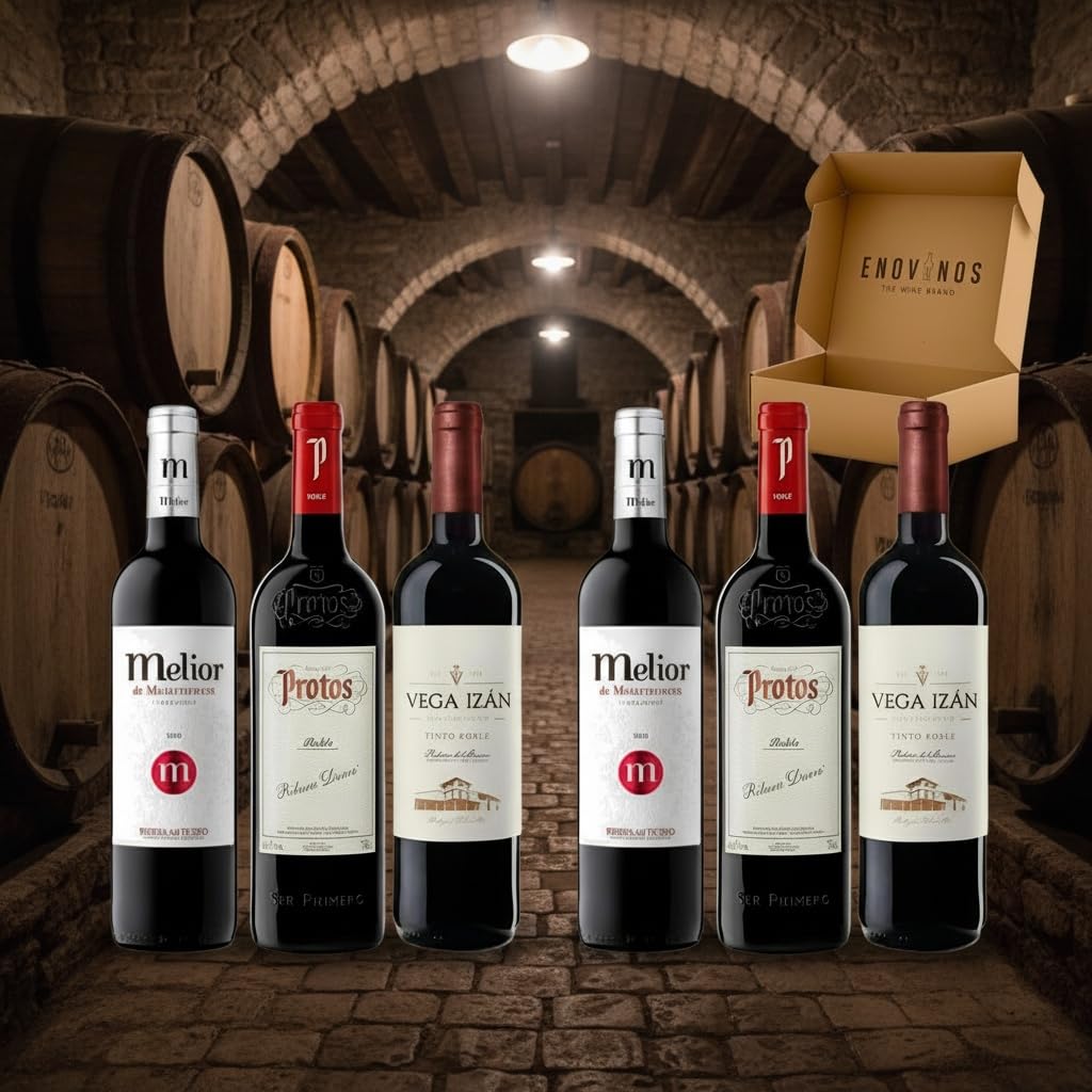 Pack Vinos Ribera del Duero Robles - Envio 24 h - Vinos Regalo - Corta crianza en barrica - 2x Melior, 2x Protos, 2 x Vega Izán - Mejor Seleccion ENOVINOS THE WINE BRAND