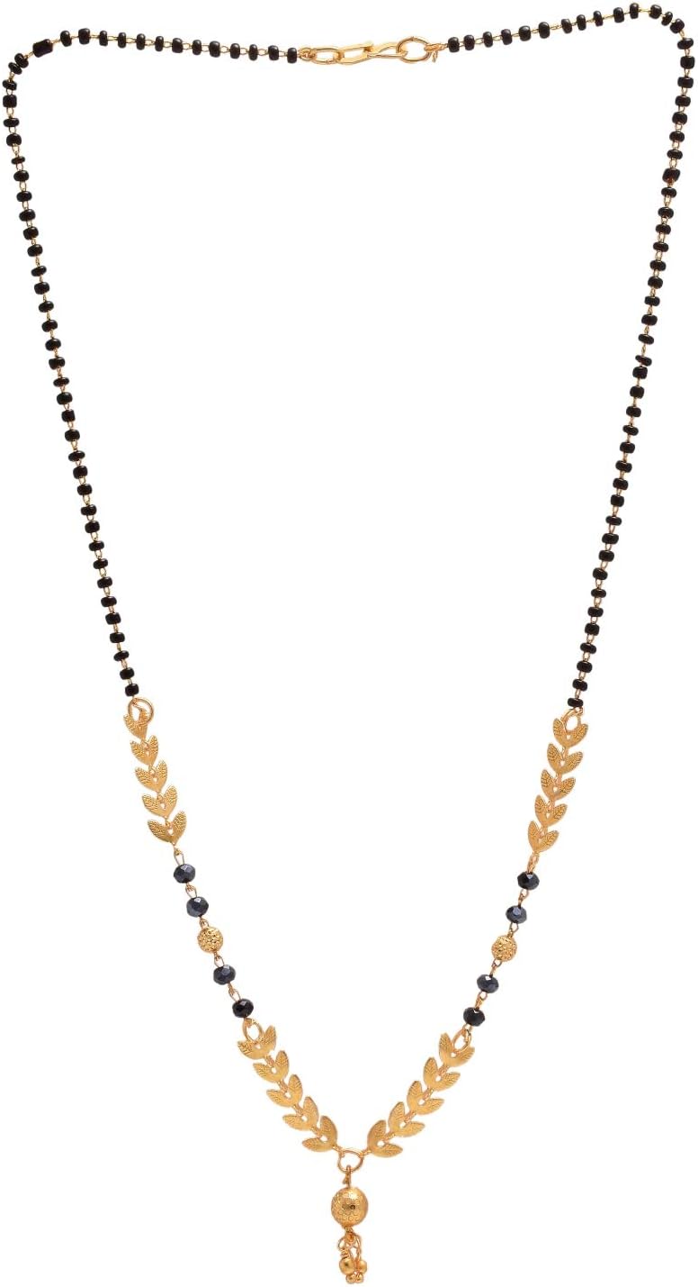 Mandi Mangalsutra for Women, CZ Multi-Stones Gold-Plated Pendant, Black Crystal Beaded Chain, Traditional Indian Jewelry Necklace for Weddings, Festivals, Gifts - Elegant Mangalsutra Necklace
