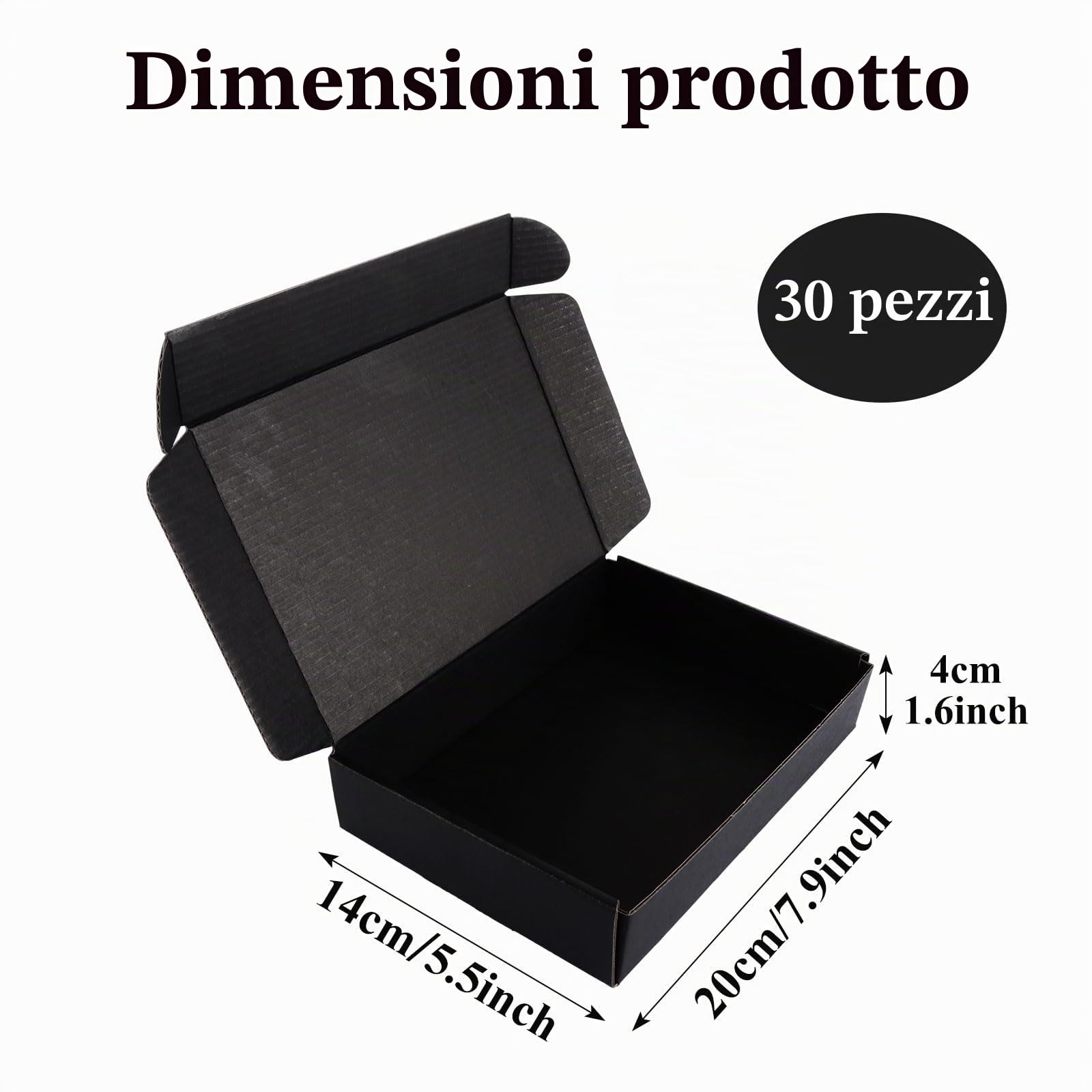 Confezione da 30 scatole per spedizioni nere, 200 x 140 x 40 mm, piccole scatole di cartone ondulato, scatole postali nere per imballaggio, spedizione, affari