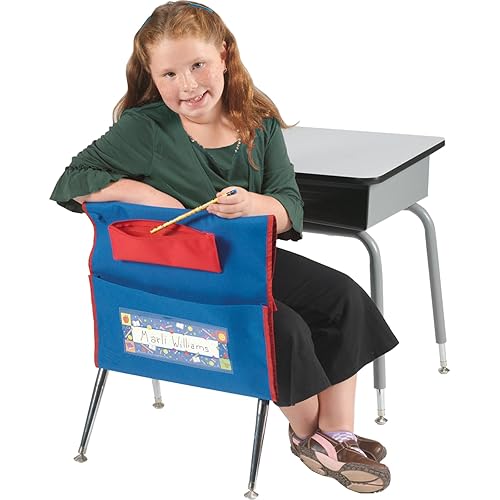 Miniatura 2 de Really Good Stuff Bolsillos de lujo para sillas con estuche, paquete de 6, azul/rojo Negro, ribete turquesa,Ribete azul,