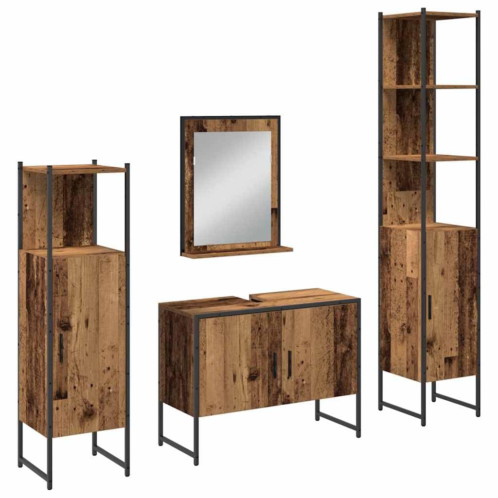 Juego de Muebles de baño 4 uds. Madera Envejecida 33 x 33 x 185,5 cm