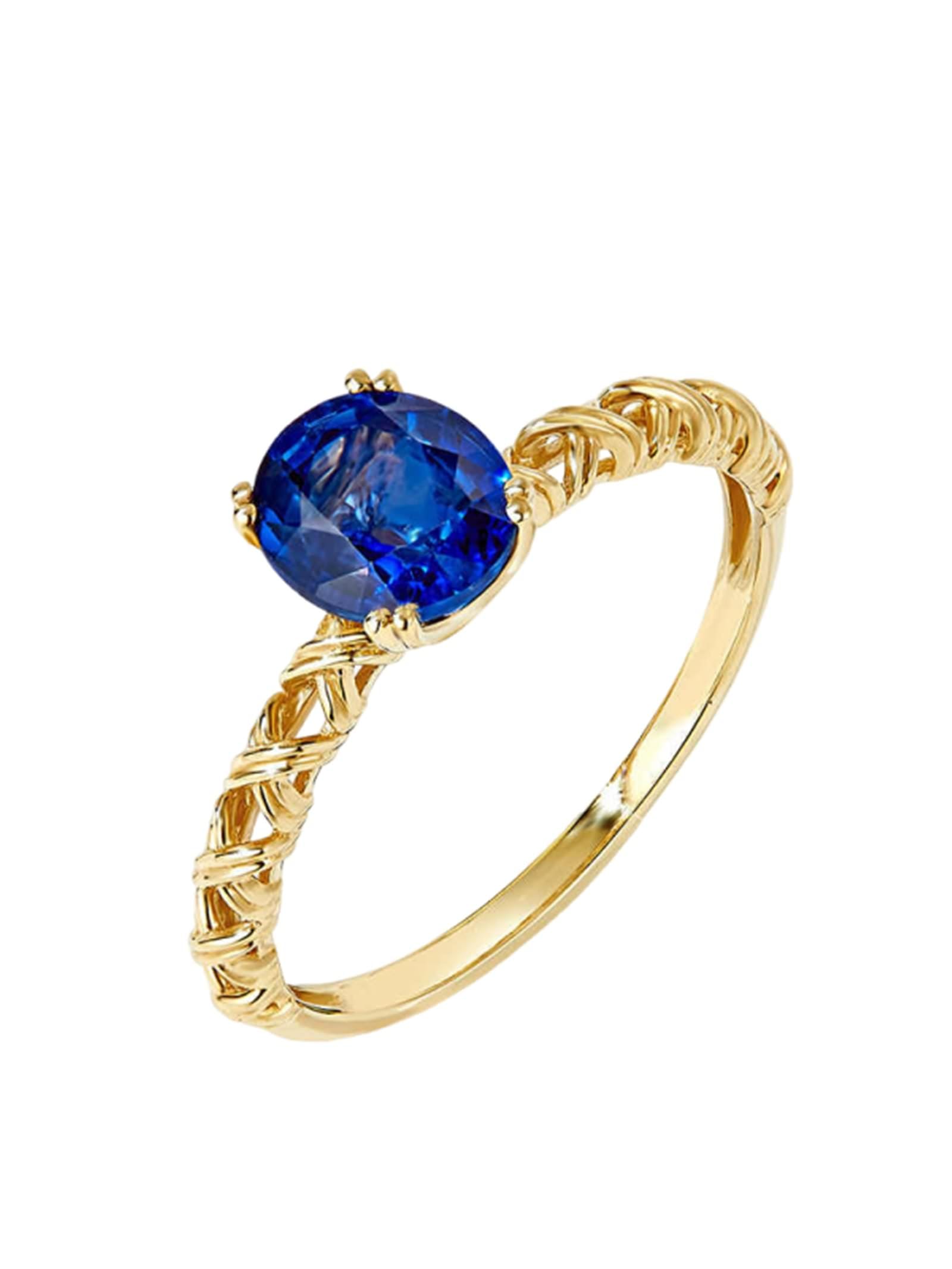 KnSam Anello Au 750/585/375, in vero oro giallo 9 K/14 K/18 carati, con zaffiro da 0,8 carati, taglio ovale blu, misura 47-70