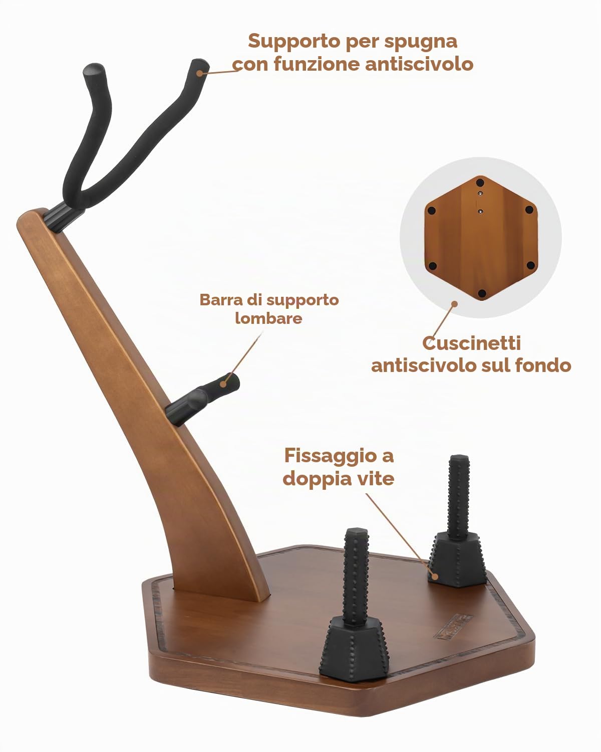 STRICH Supporto in legno per sassofono contralto e tenore realizzato a mano in legno massello color noce, base pesante con 2 supporti per flauto clarinetto