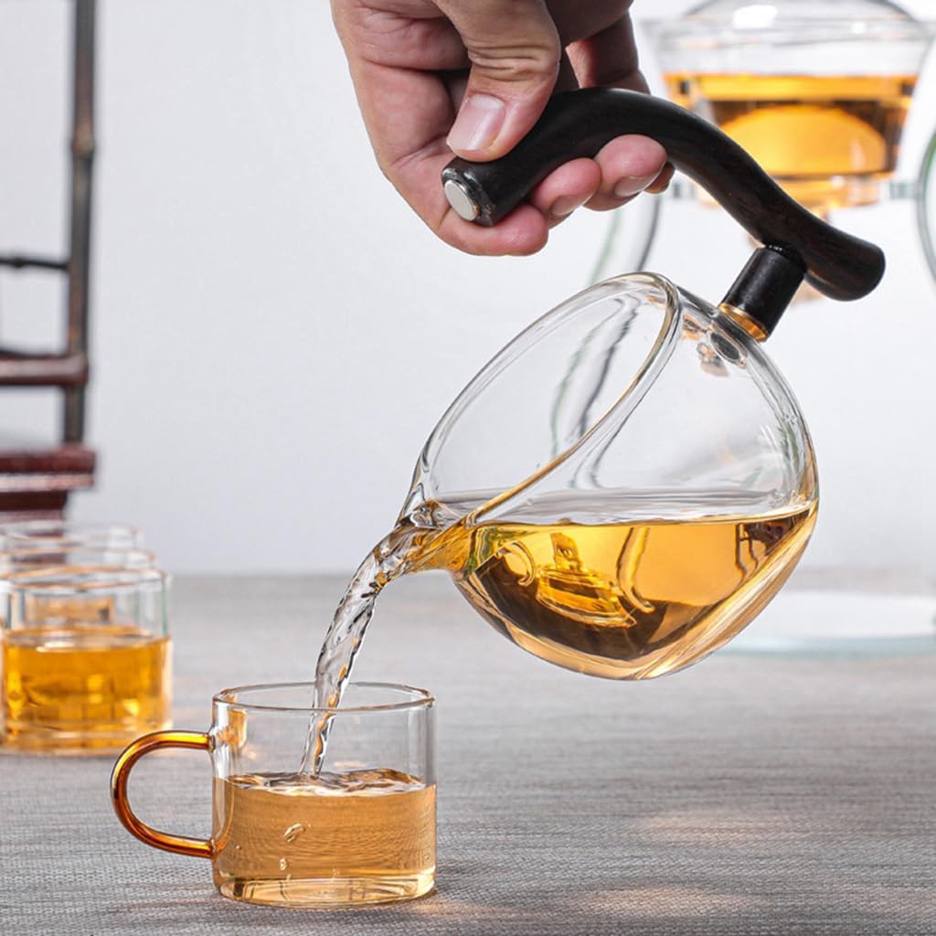 Lazy Glass Teapot Set Semi-Automatic Diversion Rotating Kungfu Drip TeaPot with Infuser Heat Resistant for Office Home Table Decor Teapot (Color : Style 3)