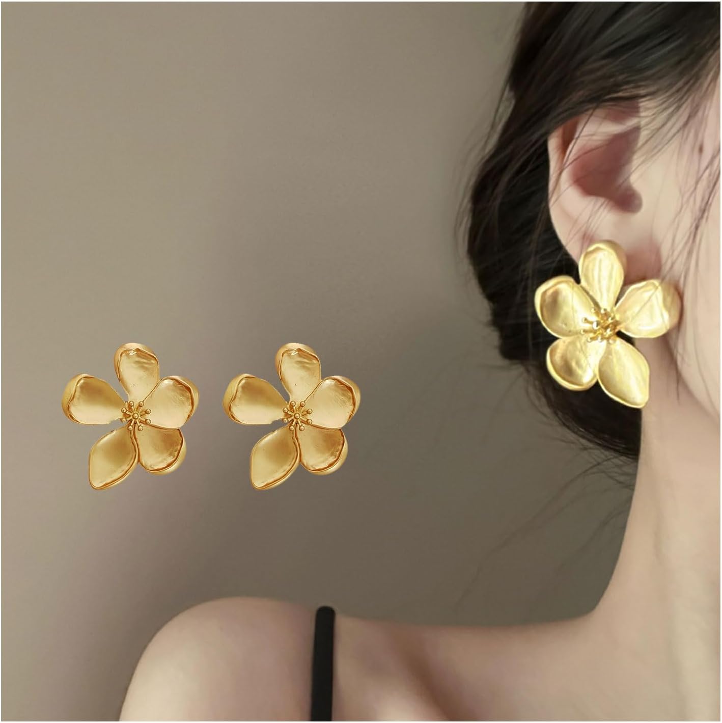 Gold Flower Earrings for Women Large Flower Stud Earrings Gold Statement Earrings Chunky Floral Earrings Women Jewelry Gift - Image 3