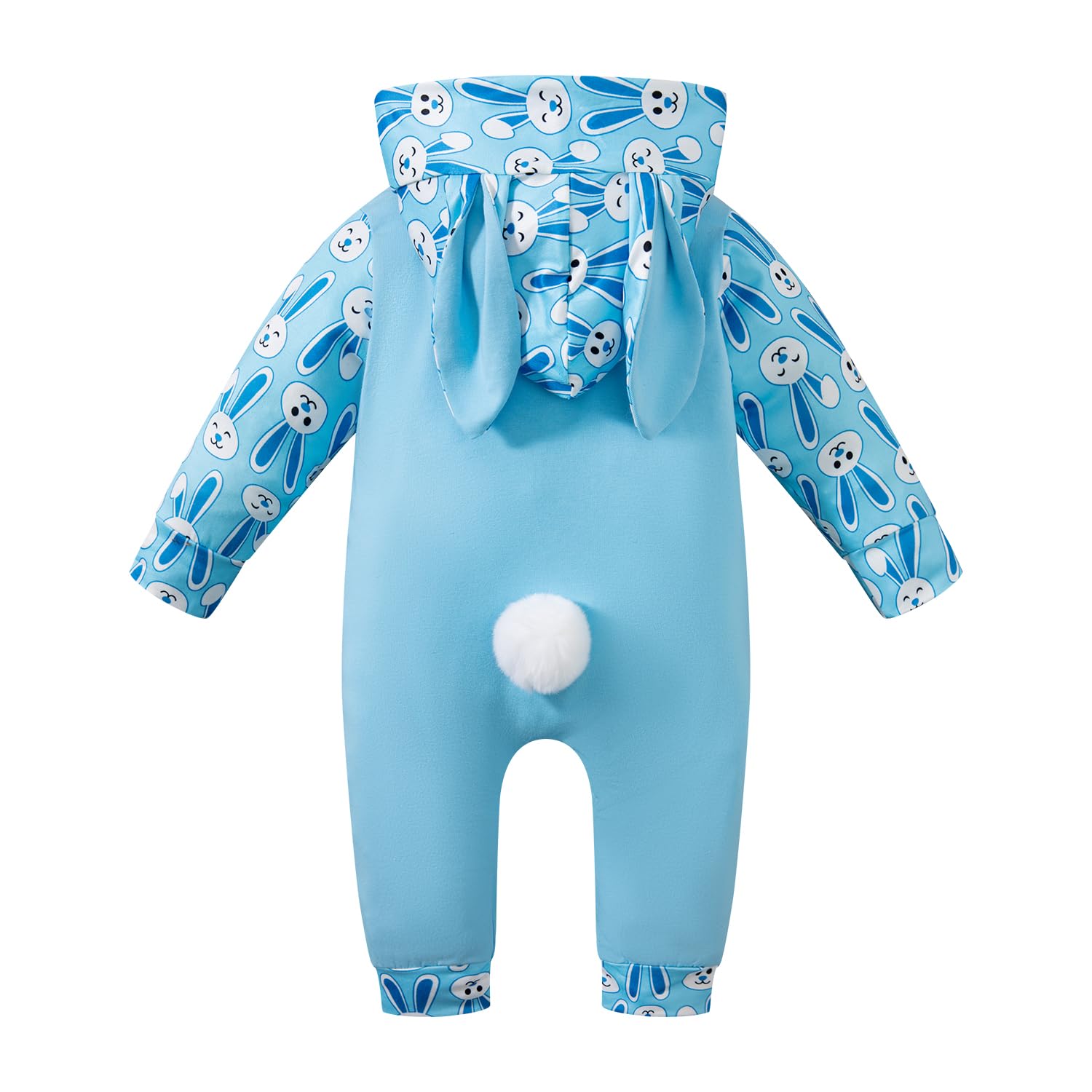 QIKUBI Baby Boys Girls My First Easter Romper Infant Bunny Hoodies Outfit Newborn Rabbit Blue Clothe Set (Blue,12-18M)