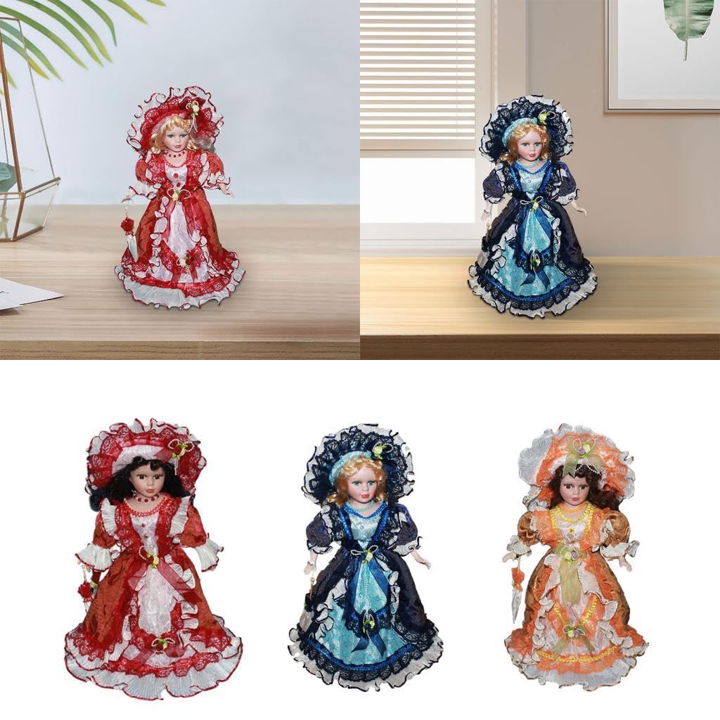 Elegante Bambola Porcellana Donna Miniatura Ceramica Modello Vestito Ornamentale Ragazza Adatta per Collezione Casa Compleanno, Rosso