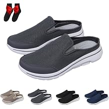 Mens Backless Slip On Sneakers Shoes, Mens Backless Mule Sneakers Mesh Light Open Back Comfort Walking Shoes Breathable Slippers Closed Toe Slides