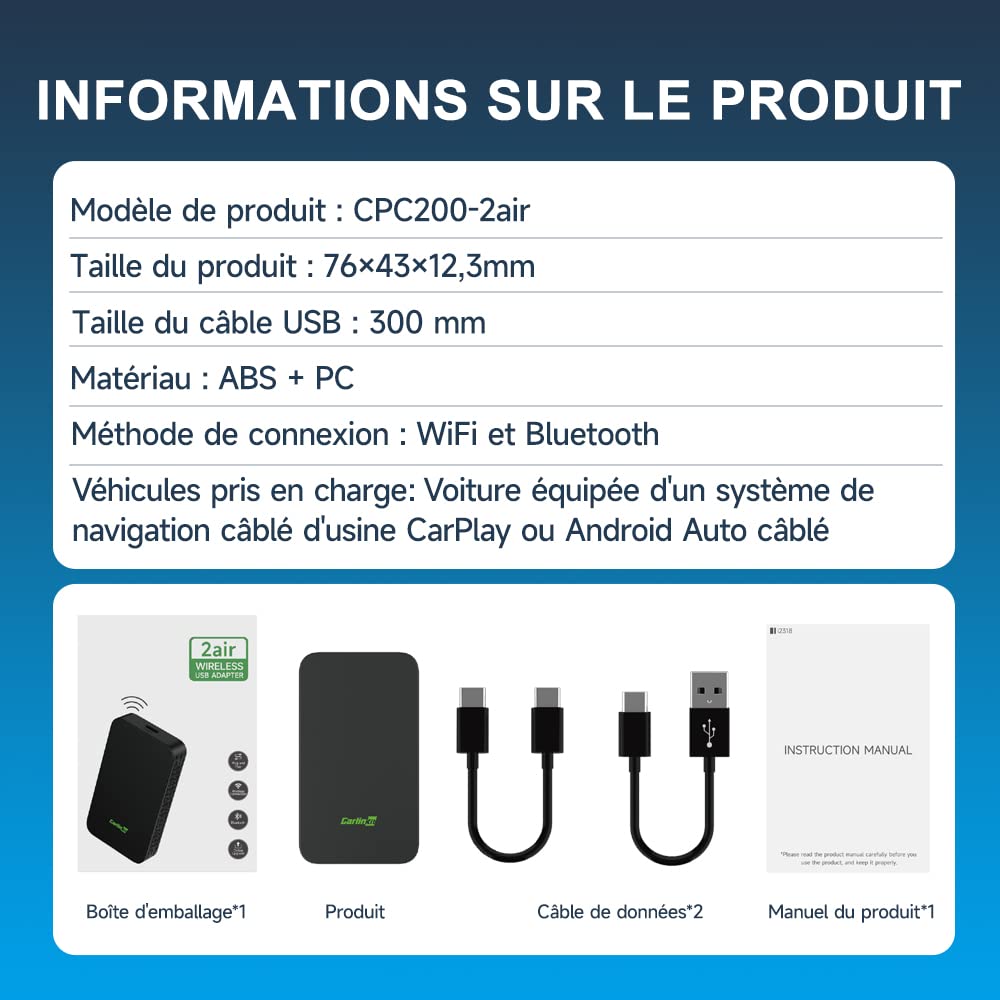 Carlinkit 5.0 2air carplay Android Auto sans Fil Adaptateur,for Voitures équipées de CarPlay et Android Auto,Convertissez carplay Filaire en carplay sans Fil,AA Filaire en Android Auto sans Fil
