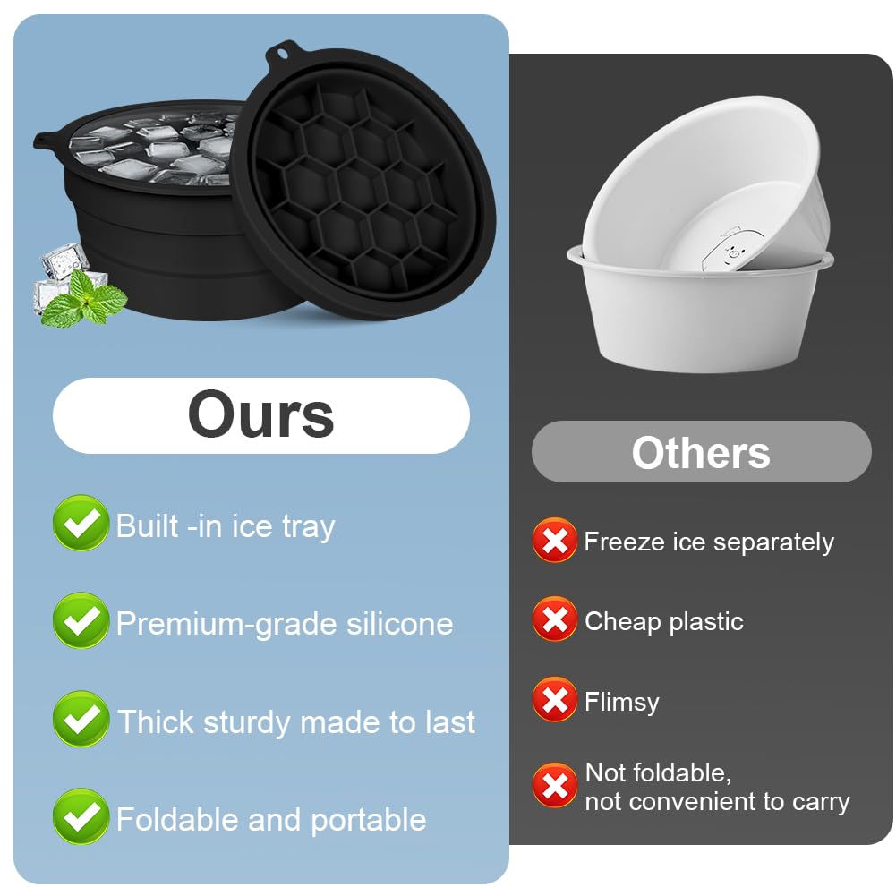 Cuenco De Hielo De Silicona Para Cara, Tazón Facial Plegable Portátil Con Ice Tray Incorporado, Negro
