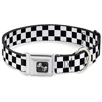 Buckle-Down Checker Black/White Dog Collar Bone, Medium/11-17
