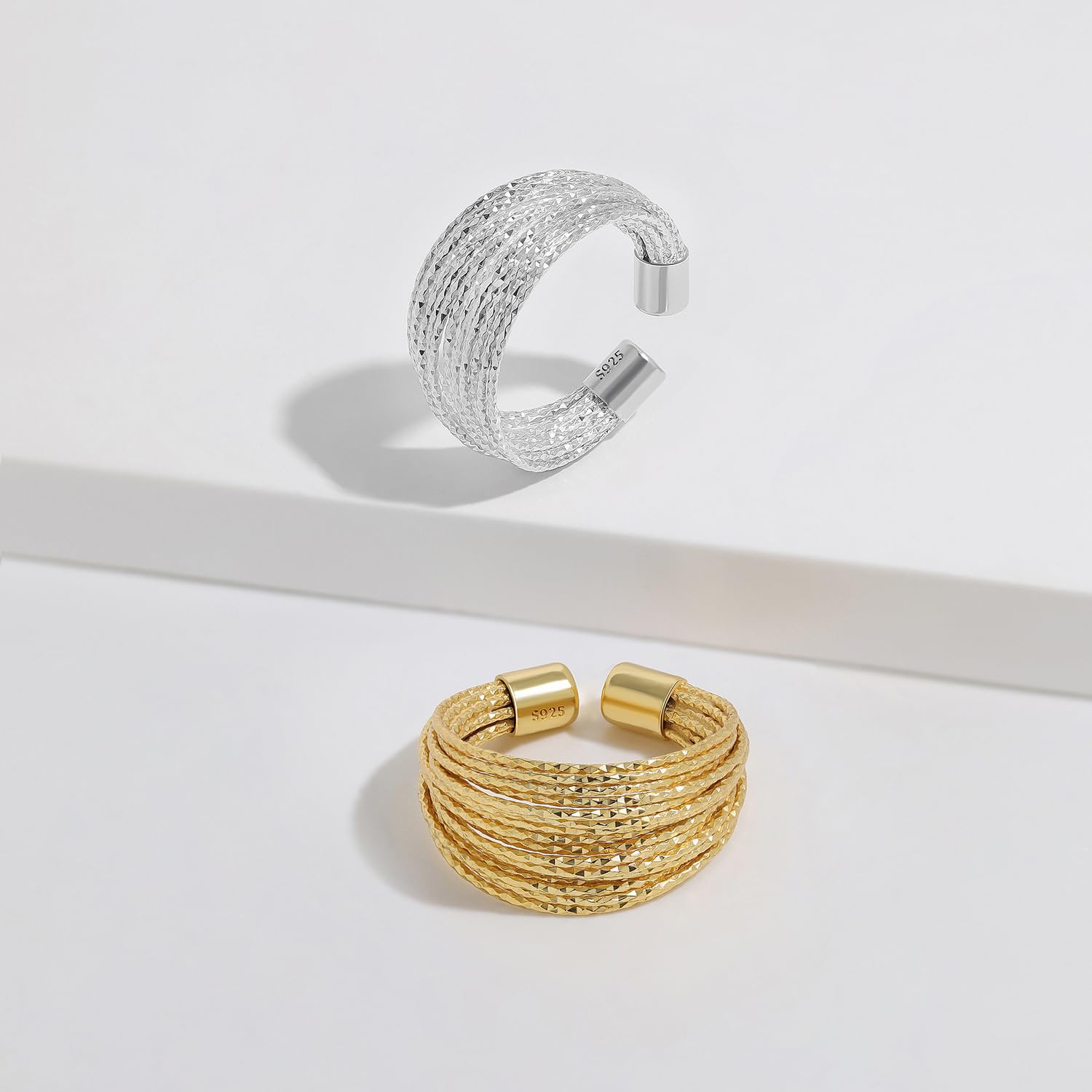 Meissa Anillos de Oro para el Pulgar para Mujeres, Anillos Gruesos de Moda, Conjunto de Anillos Apilables de Oro en Plata Esterlina 925, Anillo Ancho para Dedo Índice, Talla Ajustable
