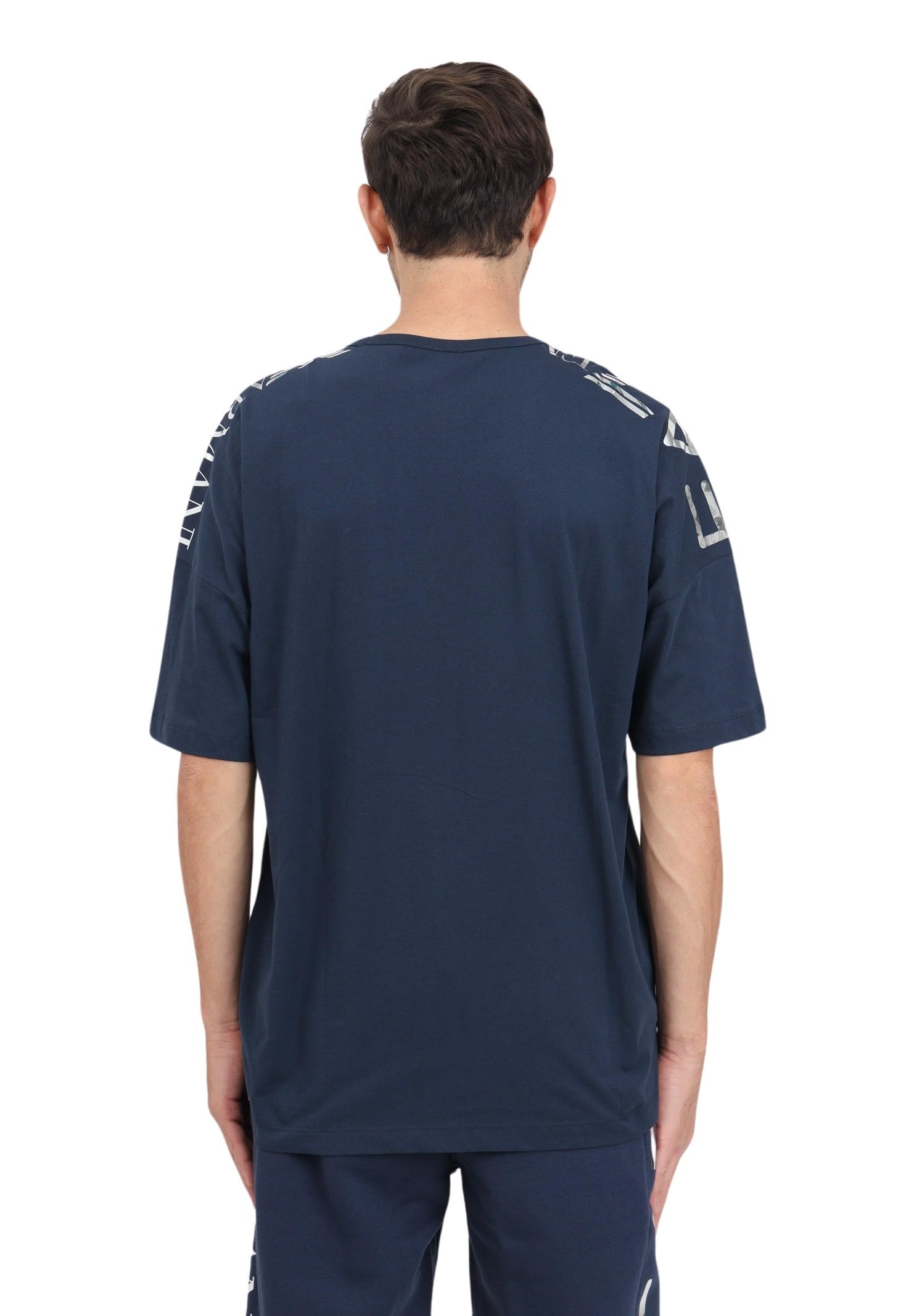 EA7 Camiseta Azul con Logo Plata para Hombre