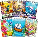 Aannanl Libros para Colorear Adultos,3 Cuadernos para Colorear Adultos con Espiral,Tamaño A4,Libro Colorear Adultos Alivian la Ansiedad y el Estrés (Azul)