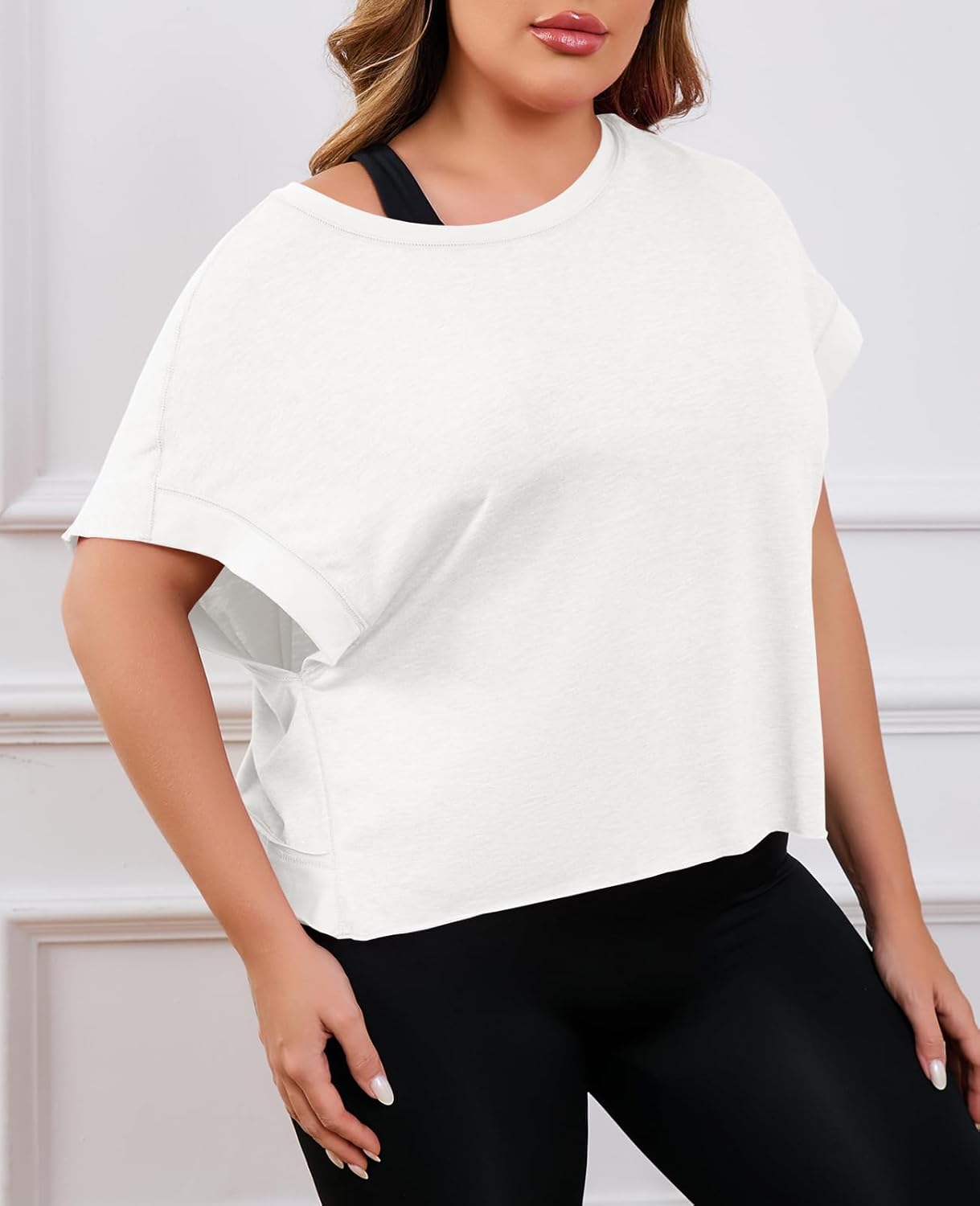 Fisoew Womens Plus Size Open Back Workout Tops Backless Short Sleeve Athletic Shirt Running Crop Top Gym Yoga T-Shirt - Image 4