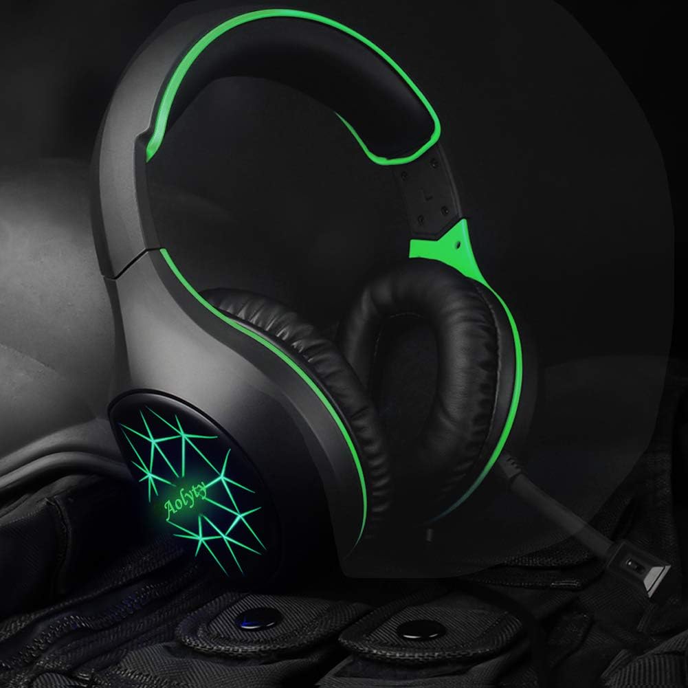 Aolyty Pro Gaming Headset 7.1 Stereo Surround with LED Light Mic Noise Cancelling Over Ear Headphones Compatible with Computer Laptop Phone Tablet,PS5 PS4 (Green): Electronics