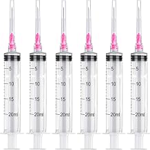 12 Pack 20ml Plastic Syringe Luer Lock with 18Ga, Measuring Syringe Tool for Scientific Labs, Epoxy Resin, Craft, Machine Oil, Ink or Glue Applicator, Individual Package
