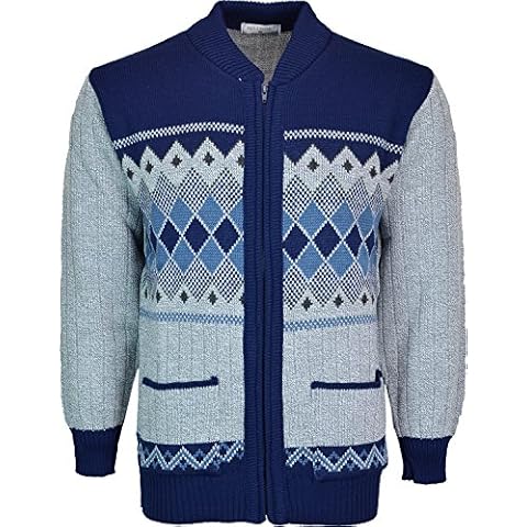 Mens Knitted Cardigan Classic Style Cardigans V Neck Zipper Jumper Multi Colored (XX-Large, Navy-Grey) Cover