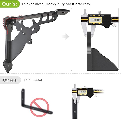 Miniatura 3 de SELEWARE Soportes para estantes de ciervos, soportes de estante de pared, soportes de esquina de metal, 8 x 7 pulgadas, soporte de esquina,