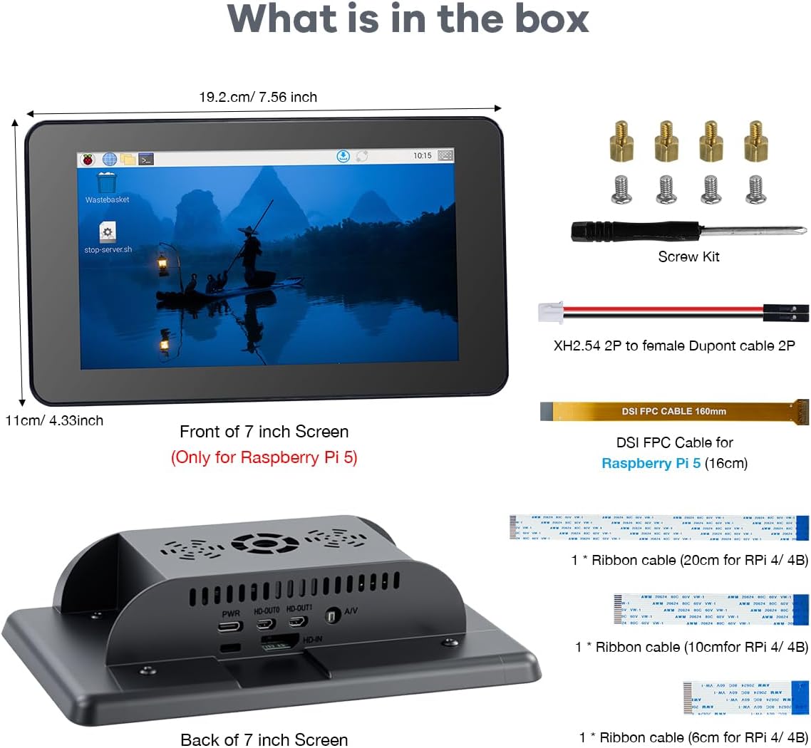 7 Inch Touchscreen IPS DSI Display Compatible with Raspberry Pi 5, 800x480 Capacitive Screen MIPI DSI Driver-Free Interface