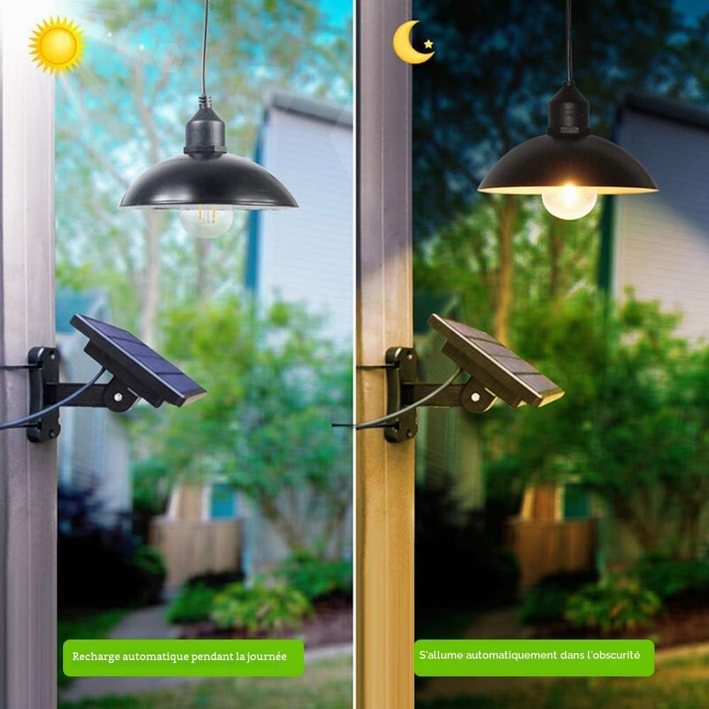 Lixada Suspension Solaire, E27, Lampe Extérieure, Lumière Sensible, Étanchéité IP65, pour Jardin, Cour, Terrasse, Balcon (1)