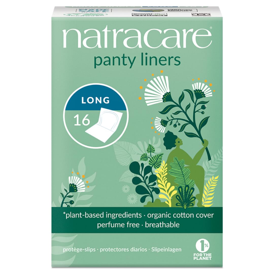 Natracare Natural Organic Panty Liners, Long, Made with Certified Organic Cotton, Ecologically Certified Cellulose Pulp and Plant Starch (1 Pack, 16 Liners Total)