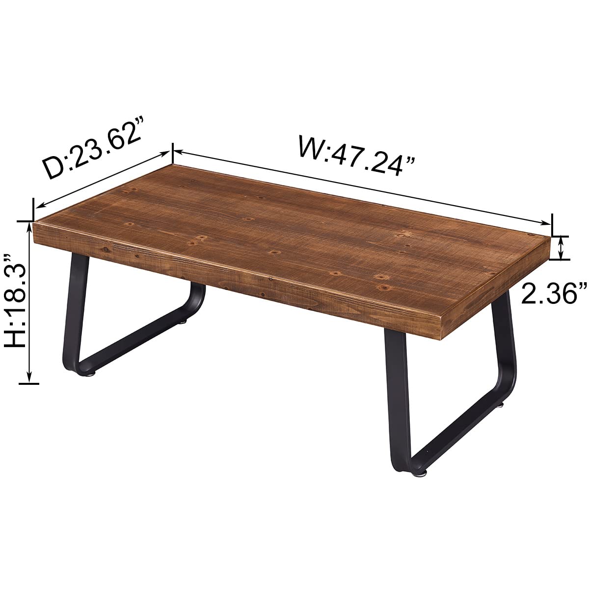 IBF Natural Wood Coffee Table, Rustic Solid Wood Center Table for Living Room, Rectangle Metal and Real Wood Tea Table, Modern Industrial Minimalist Wooden Cocktail Table, Rustic Brown, 47 Inch