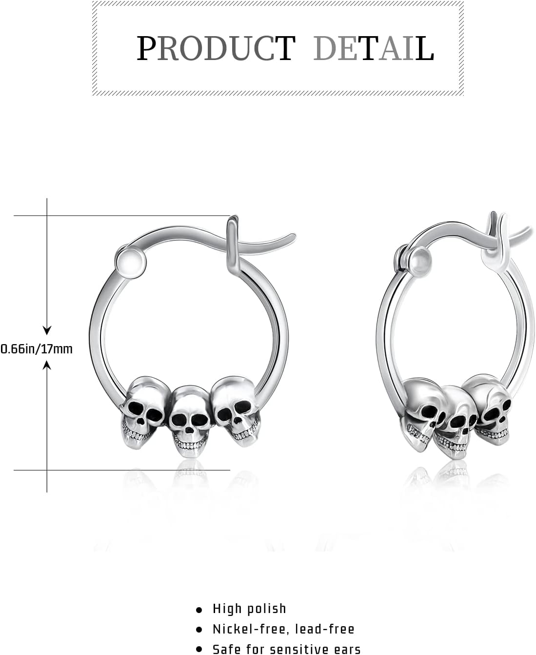 Skull Earrings 925 Sterling Silver Gothic Skeleton Earrings Huggie Hoop Earrings Skull Jewelry Halloween Gifts for Women Girl - Image 6