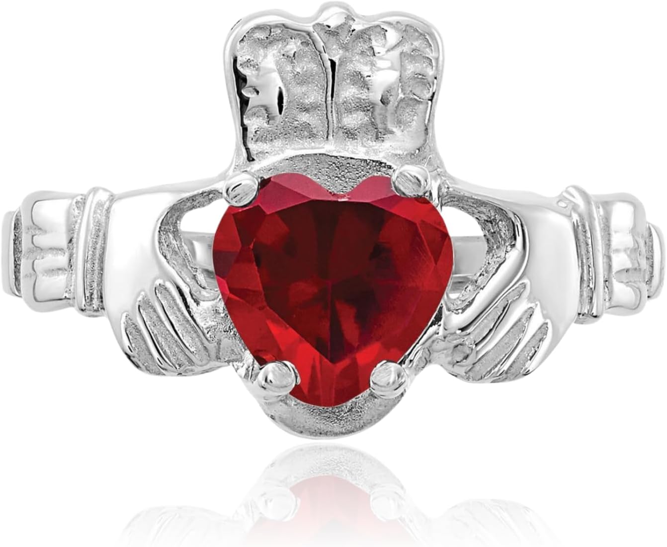 IceCarats 14K Solid White Gold Cubic Zirconia Celtic Claddagh Statement Fashion Ring 2mm Slim Band Heart Cut, Prong Set