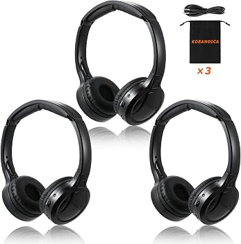 KOBANOICA IR Headphones for Car DVD,Car Headphones Wireless,Universal 2 Channel Infrared Headphones for Odyssey Entertainment System3 Pack