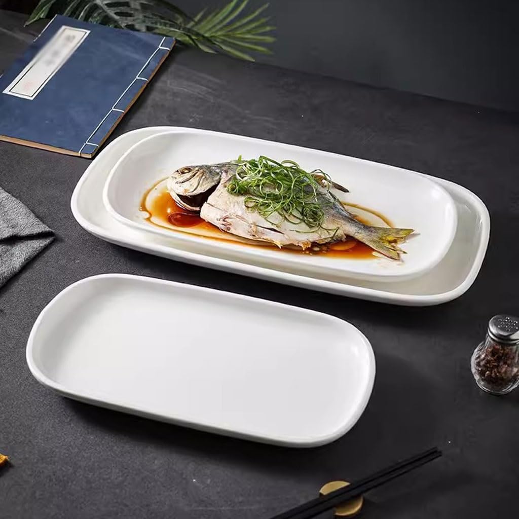 Forniture Per Feste Piatto da pesce Piatto da pranzo for la casa Piatto rettangolare bianco Ristorante Stoviglie for hotel Piatto da pesce al vapore resistente alle alte temperature Piatti Della Festa