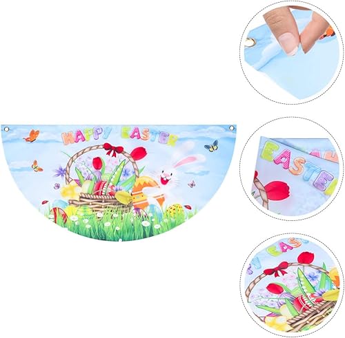 Miniatura 4 de PRETYZOOM 2 banderas para fanáticos de Pascua, huevos de conejo de dibujos animados de feliz Pascua, banderas semicirculares, decoraciones de media