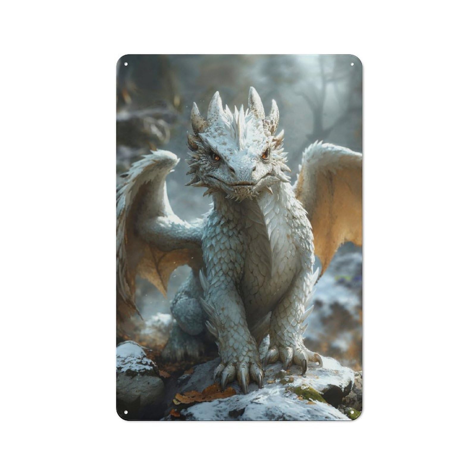 Junmoney Ivory Dragon Whelp Tin Sign 30X20cm With For Pub Or Café, Retro-Style Decor, Suited To Café Interior Fans