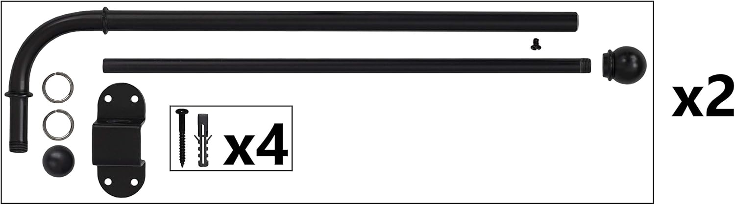 Urbanest 1/2” Adjustable Wall Mounted Swing Arm Rods, 24"-38", Matte Black