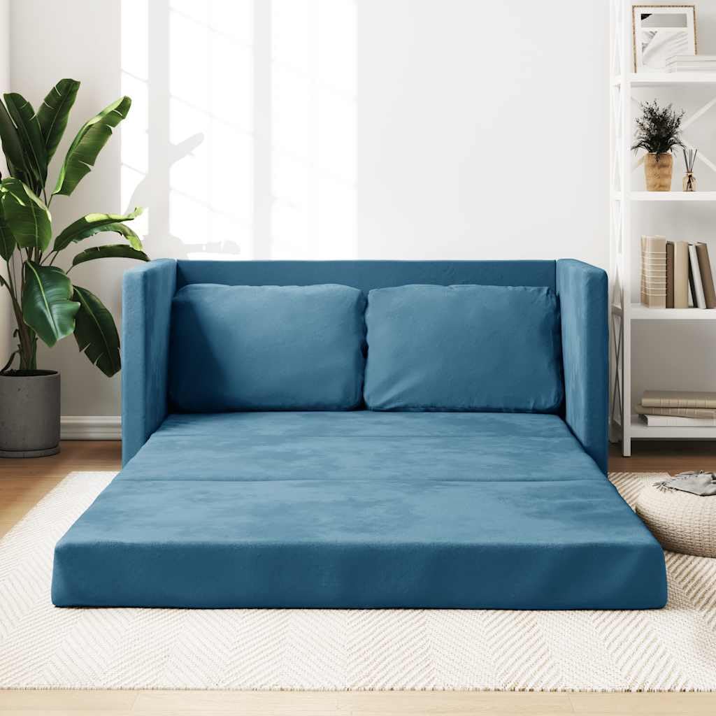 Sofa podłogowa z funkcją spania, niebieska, 122 x 204 x 55 cm, aksamitne obicie, design 2 w 1, metalowy stelaż, wygodne łóżko podłogowe do salonu i małych pomieszczeń