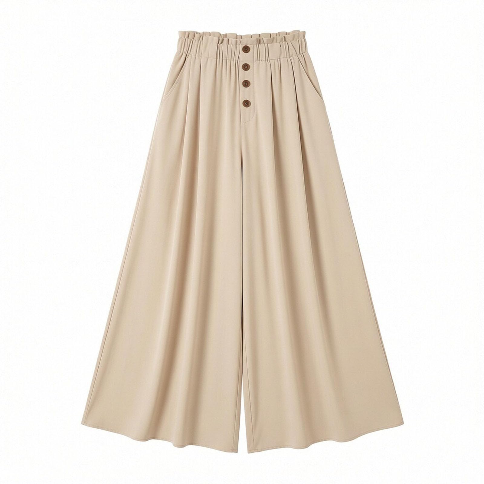 Women's Flowy Pants Summer High Waisted Wide Leg Dress Pants with Pockets Trendy Culottes Business Casual Trousers - 3