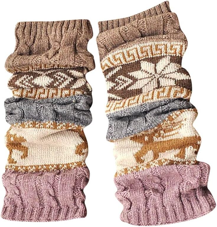 クリスマス 冬 暖かい レッグウォーマー スノーフレーク ヘラジカ プリント ケーブル ニット かぎ針編み ハイ ロング ソックス