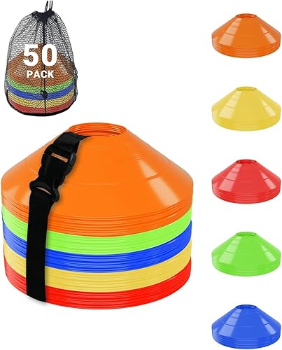 duskeep - Paquete de 3050100 conos de fútbol, conos de disco para entrenamiento deportivo con bolsa de malla, conos deportivos para entrenamiento y disponible en Yaxa Guatemala