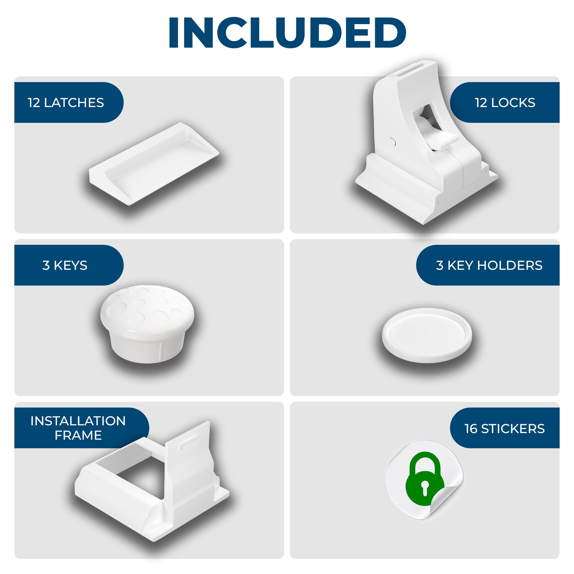 Hoffenbach – 12 Locks & 3 Keys – Magnetic Cupboard Locks – Child Safety Locks for Cabinets, Drawers & Kitchen – Invisible Baby Proofing with Magnet for Doors & Cupboards – White