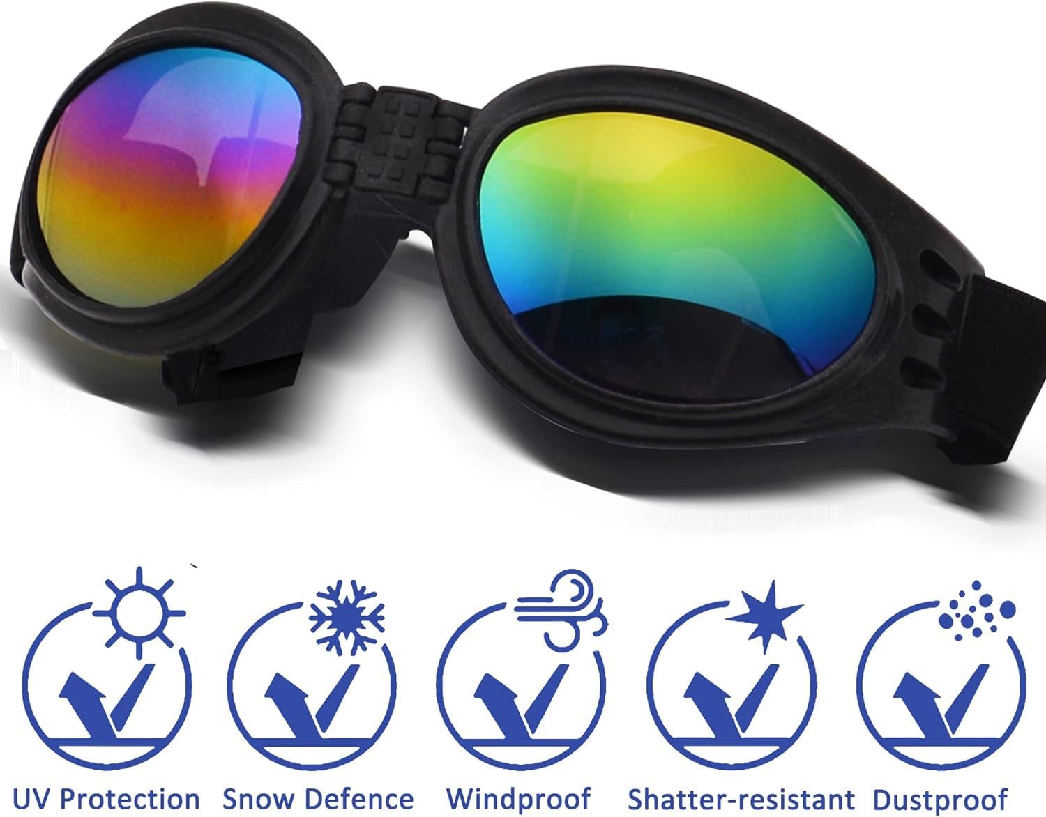 FORZENA Dog Goggles Glasses with Adjustable Strap for Small Size Dogs Summer Waterproof Windproof UV Protection (Black)