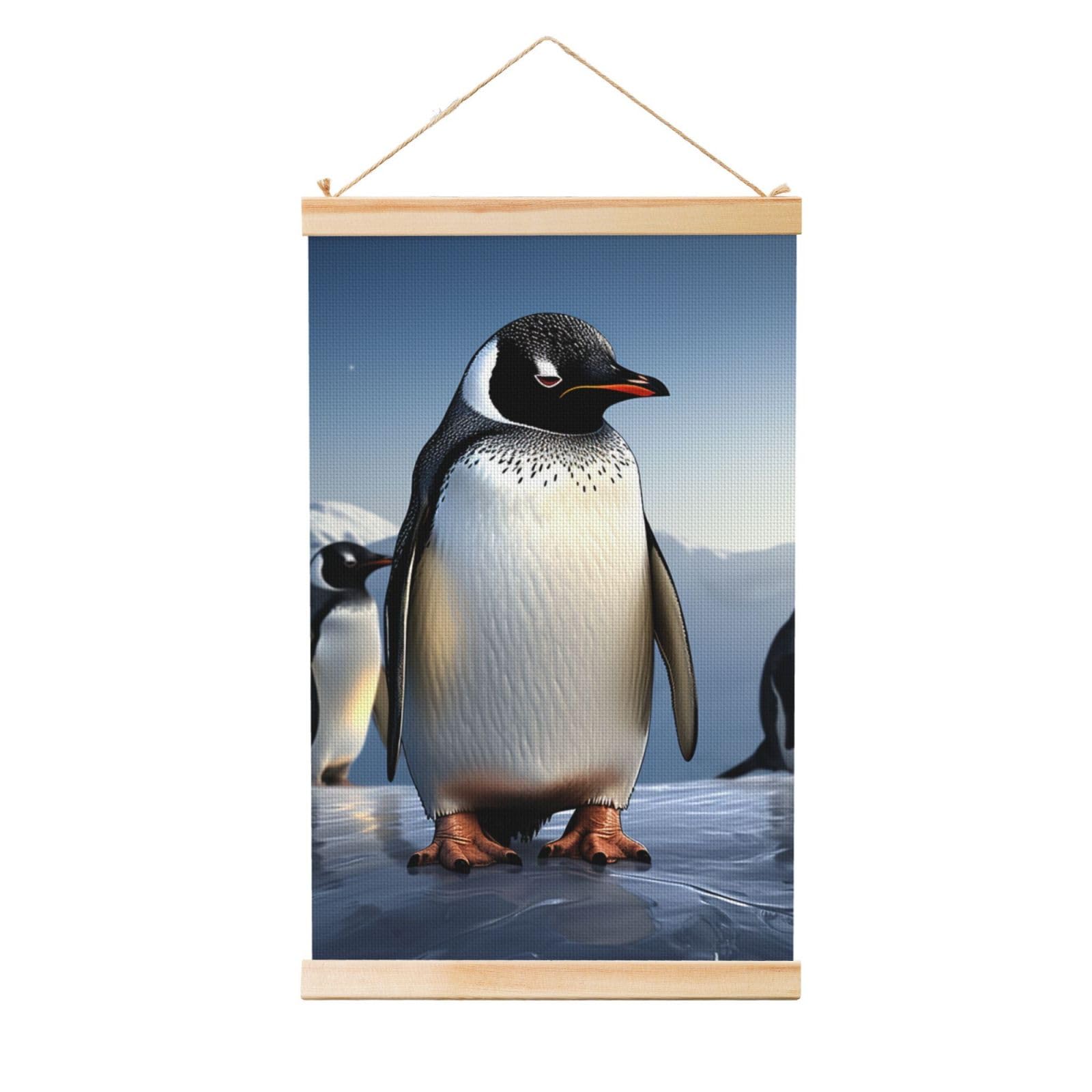 Penguin Poster Wooden Shaft Hanging Poster Wall Hanging Banner Canvas Artwork with Wood Frames 36"x24" Modern Artwork Decor Ready to Hang Wall Art for Home Decor Scroll Painting