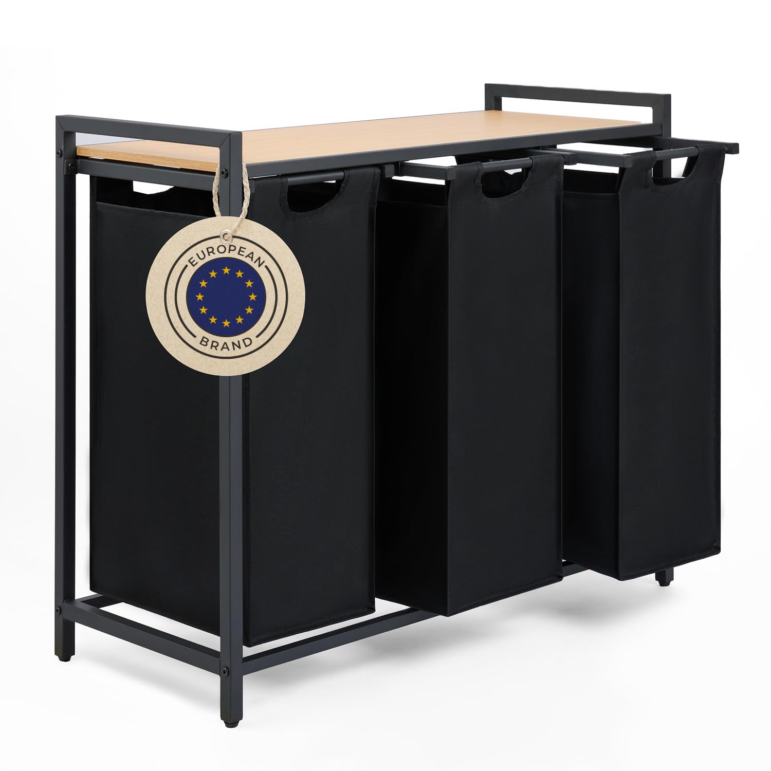 Blumtal cesto biancheria sporca 3 scomparti in grigio per organizzare - cesta portabiancheria 3 scomparti estraibili con ripiano superiore in materiale effetto cemento - struttura in metallo bianco