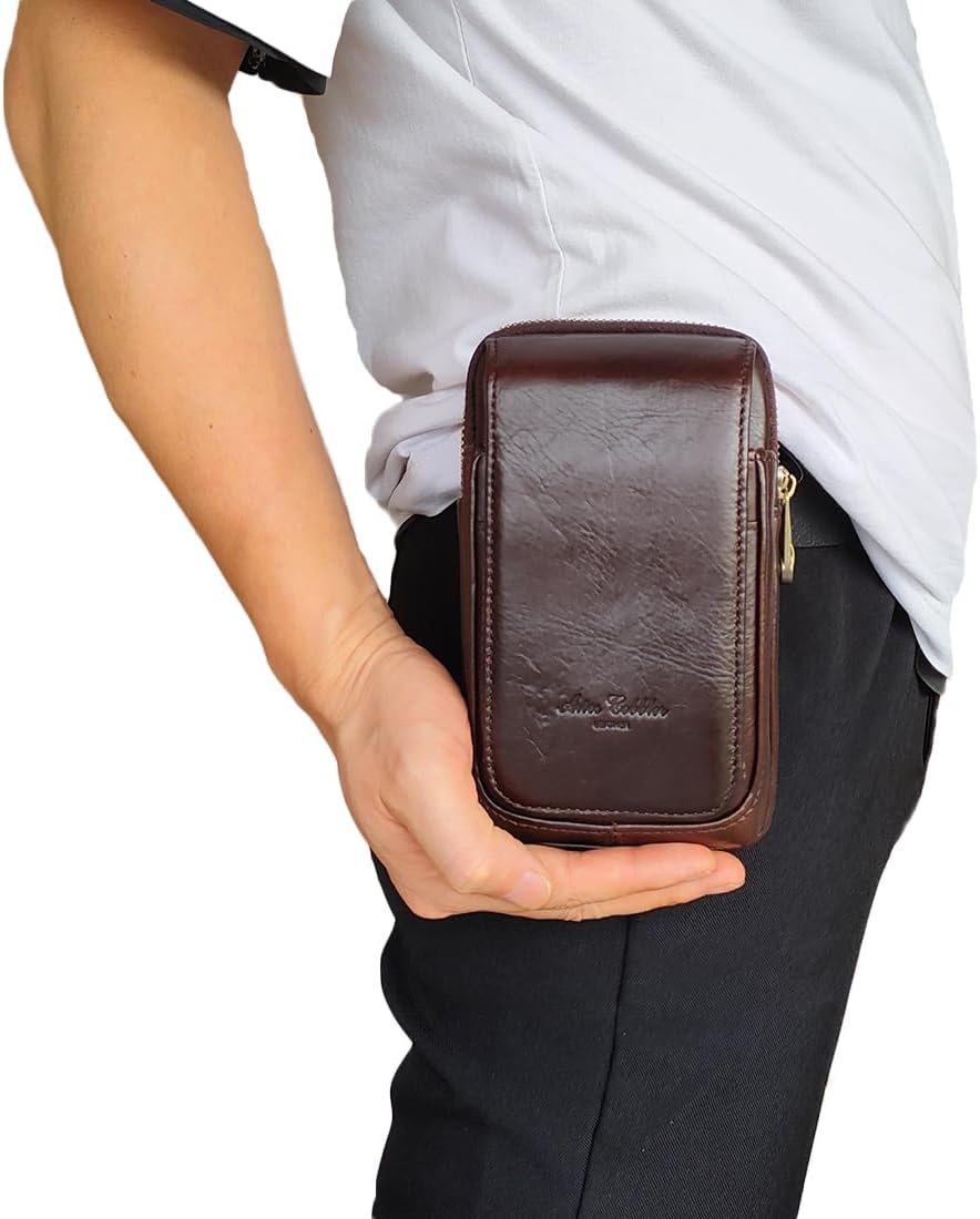 Simple Vintage Leather Waist Bag Fanny Pack Hip Bumbag with Adjustable Shoulder Strap Coffee